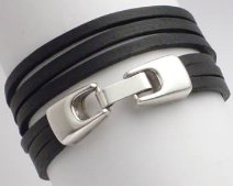 Wickelarmband 2-fach, Leder mit Klickverschluss, schwarz