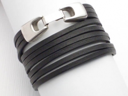 Wickelarmband 3-fach, Leder mit Klickverschluss, schwarz